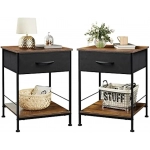 Nightstand Set of 2, End Table with Fabric Storage Drawer and Open Wood Shelf, Bedside Furniture Steel Frame,