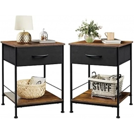 Nightstand Set of 2, End Table with Fabric Storage..