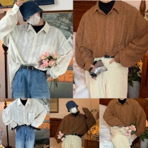 Shirts For Men Apricot Handsome Lapel Men Blouse Vacation Hollow Out Sexy Fashion Men Clothing Male Mesh Long-sleeved Shirts